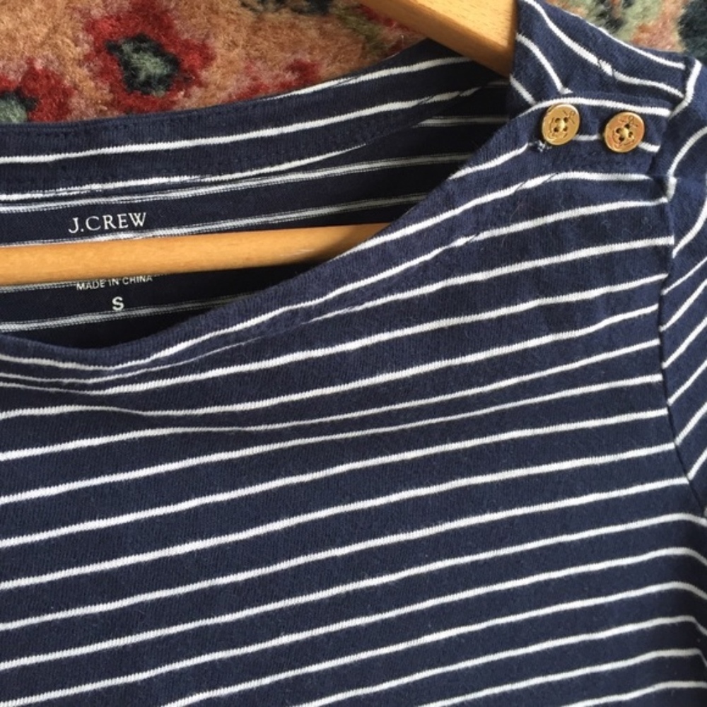 J Crew Striped Painter Button Neck Boatneck Tee - Picture 2 of 4